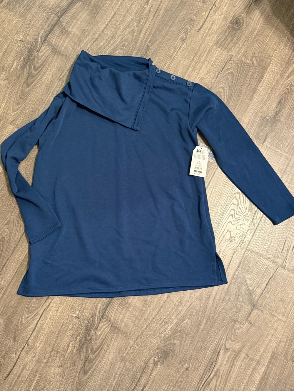 Navy Blue Button-Shoulder Tunic Top